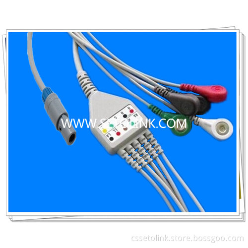 BIOSYS 6 PIN ONE PIECE ECG CABLE 3 LEADWIRES,GRABBER END, AHA STANDARD